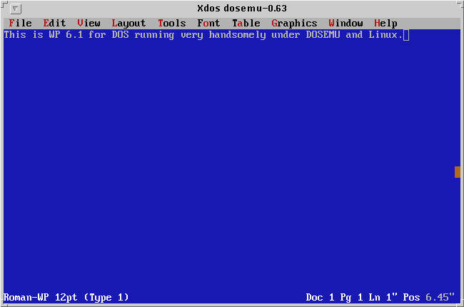 screen shot of WP 6.1 running under xdos