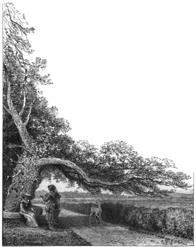Lady Clare talking to Alice under a tree