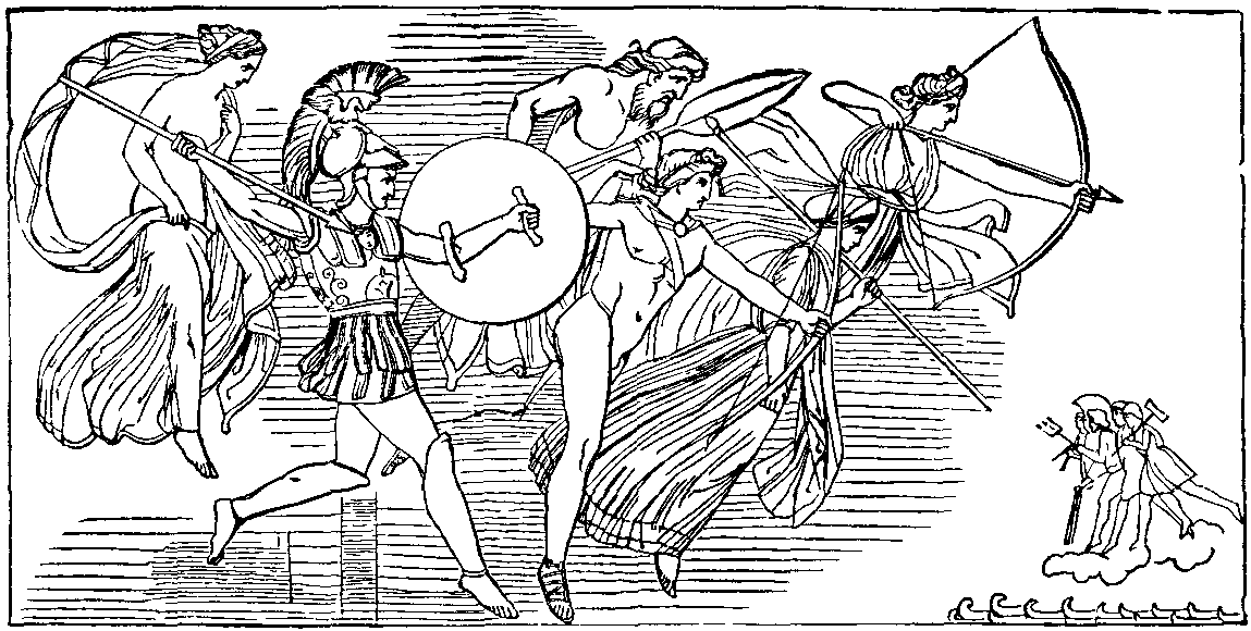 Illustration: THE GODS DESCENDING TO BATTLE.