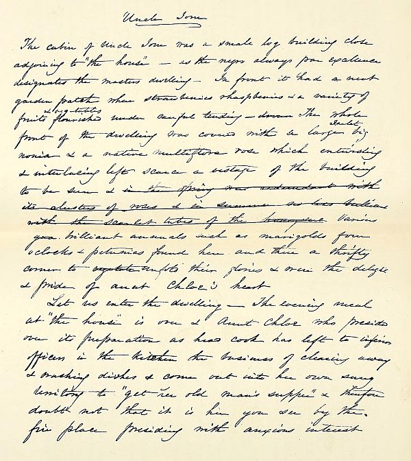 Handwritten transcript of start of Uncle Tom's Cabin