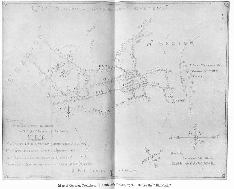 {Photo: Map of German Trenches. Hebuterne, France, 1916. Before the 